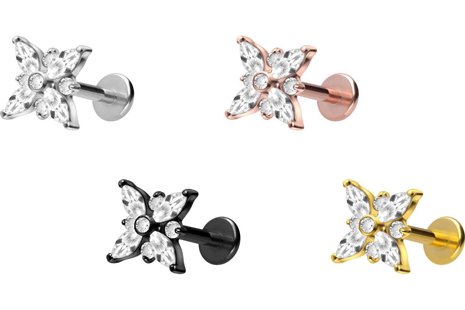 Titan Labret Stecker Kristallpfote - Piercing Für Lippe Nase Ohr Mit Innengewinde